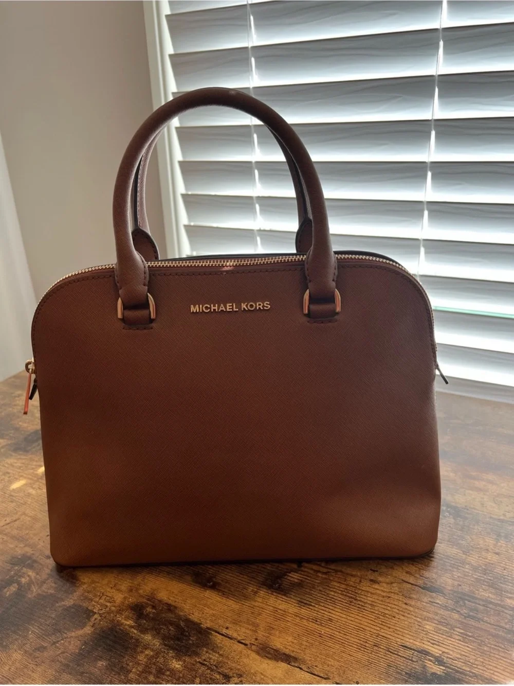 Michael Kors Jet Set Travel Large Dome Satchel Brown Saffiano Leather NWOT